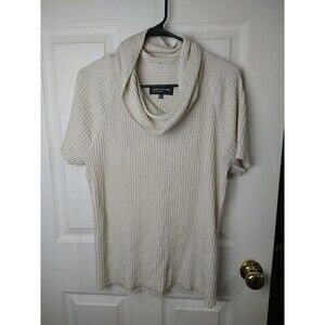 Jones New York Creme Gold Sparkle Knit Shirt Sleeve Cowl Neck Sweater. Size XL